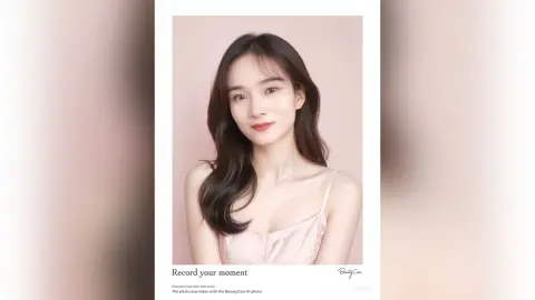 Smiling young woman with long dark hair wearing a pink camisole against a soft pastel background.