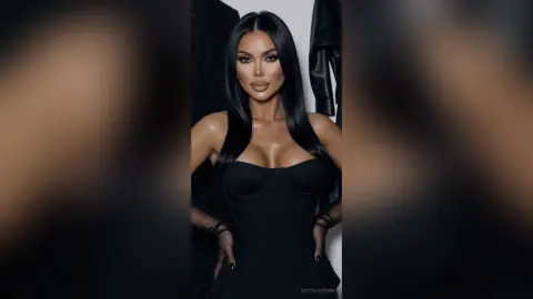 Glamorous woman in a sleek black corset dress posing with a sophisticated and moody aesthetic.
