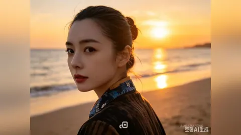 AuraraFeng — AuraraFeng looks over her shoulder at the beach during a golden sunset.