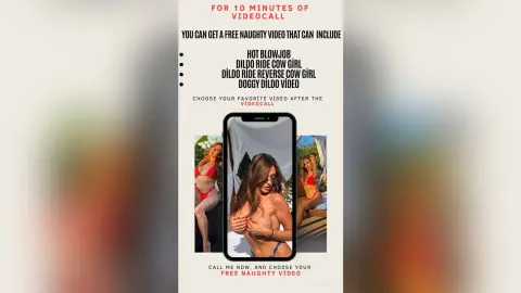 Attractive woman in a red bikini posing for a video call on a smartphone in a sunny outdoor setting.