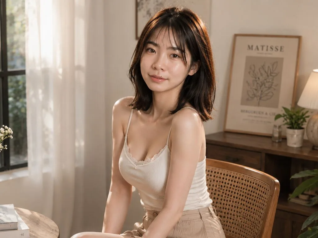 ArmariahBrith — ArmariahBrith poses sideways in a silver glittery camisole against a textured wall with decorative prints.