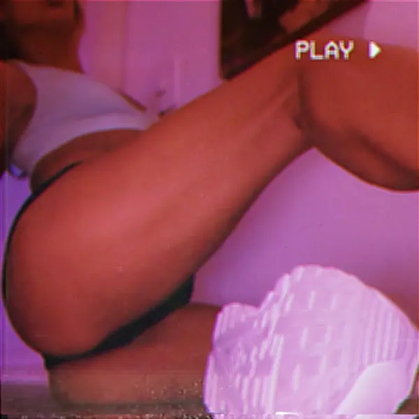 KamiliaMae — Woman in white crop top and black bikini relaxing in a dreamy pink retro aesthetic setting.