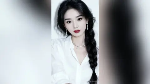 Elegant woman in a white blouse and silver jewelry posing with a sophisticated look against a white background.