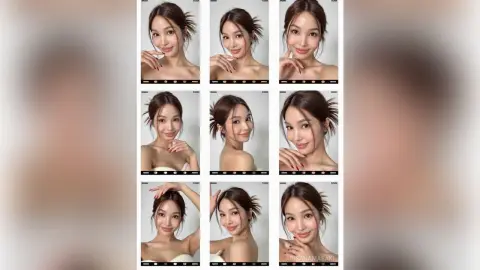 Smiling young woman in a white strapless top posing for a bright, elegant portrait collage.