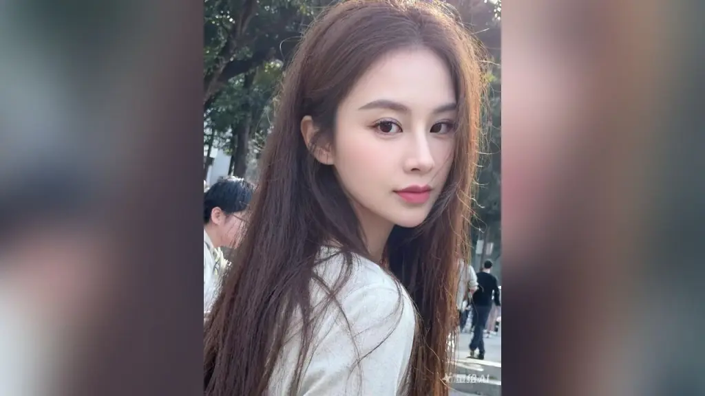 XiaoJuan — XiaoJuan looks over her shoulder with long brown hair and a white top against a background of trees.