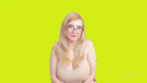 KateRichman wears glasses and a tan lace camisole while looking forward against a bright yellow background.