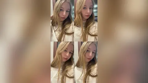AdenaMcfalls poses with her long blonde hair down, wearing a white long-sleeve top against a neutral background.