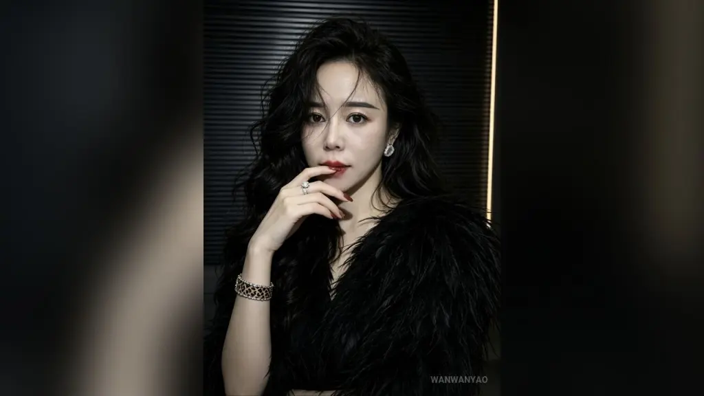 WanwanYao — WanwanYao poses with long wavy black hair wearing a black feathered outfit and silver jewelry.
