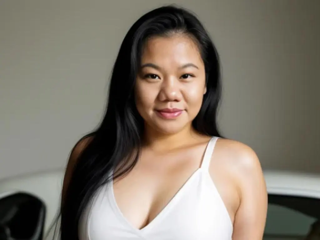 Auranicole88 poses in a white tank top, showing her long black hair and smiling at the camera.