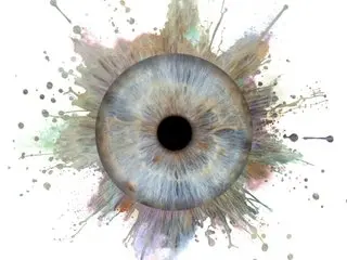 MilfMysti's eye, showing a close-up view of her iris and pupil against a splash of watercolor-style colors.